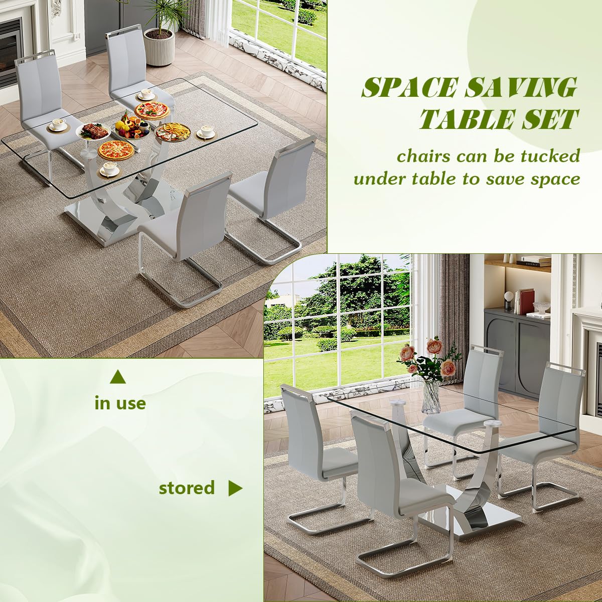71" Glass Dining Table Set for 6
