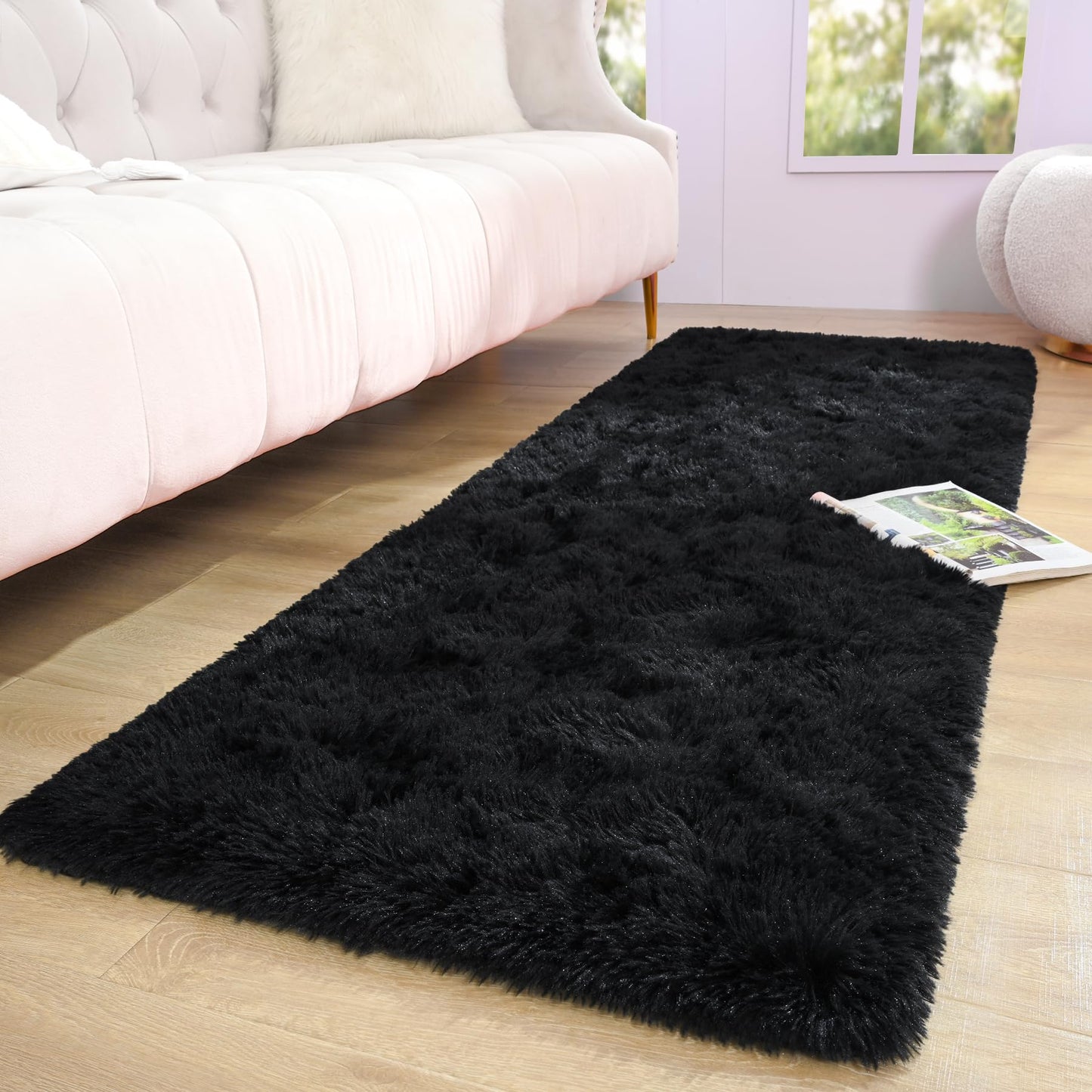 Keeko 4x5.3 Black Fluffy Shag Rug