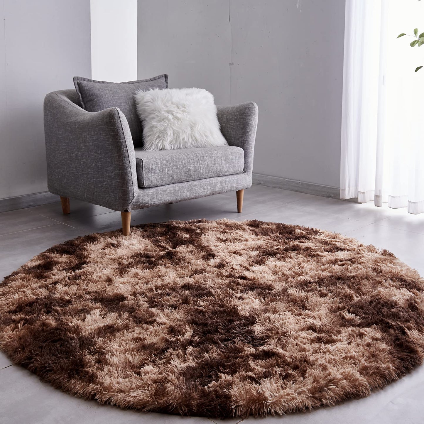 FJZFING 4x4 Light Grey Round Shag Rug