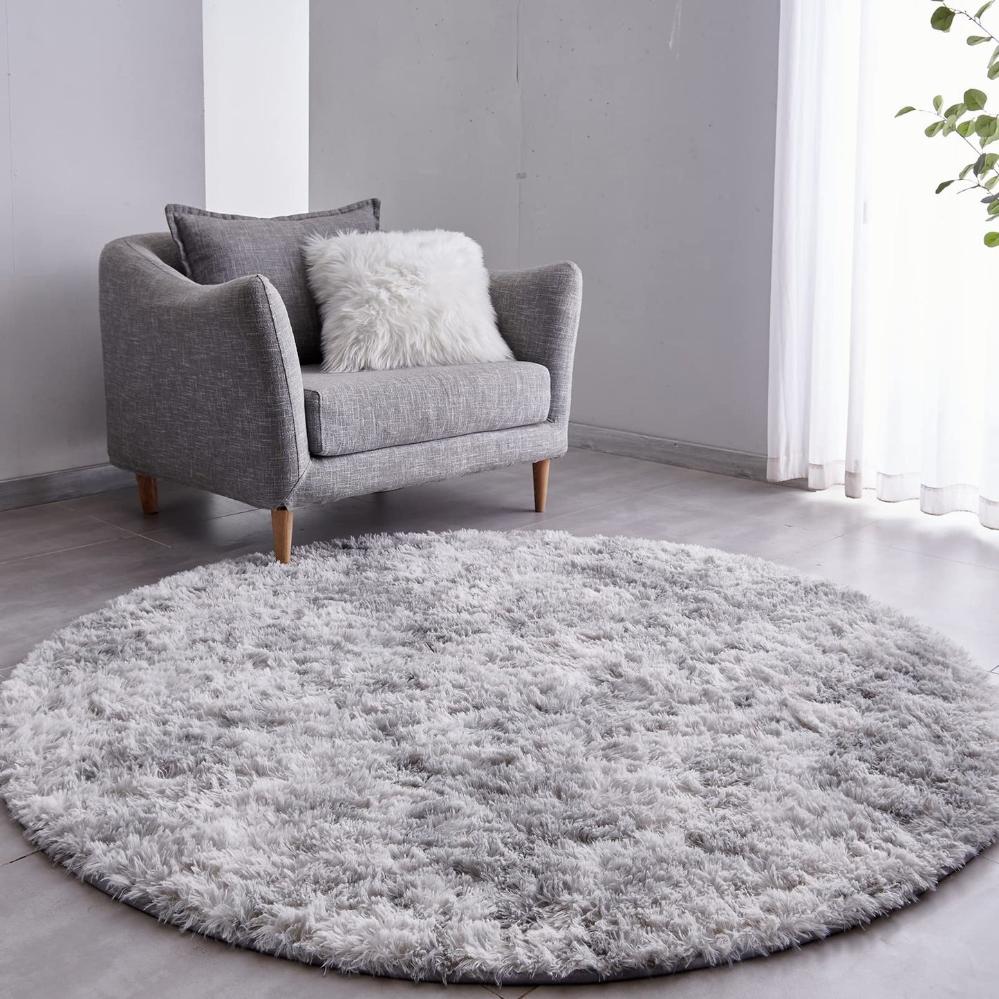 FJZFING 4x4 Light Grey Round Shag Rug