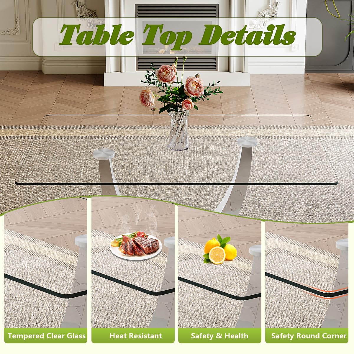 71" Glass Dining Table Set for 6