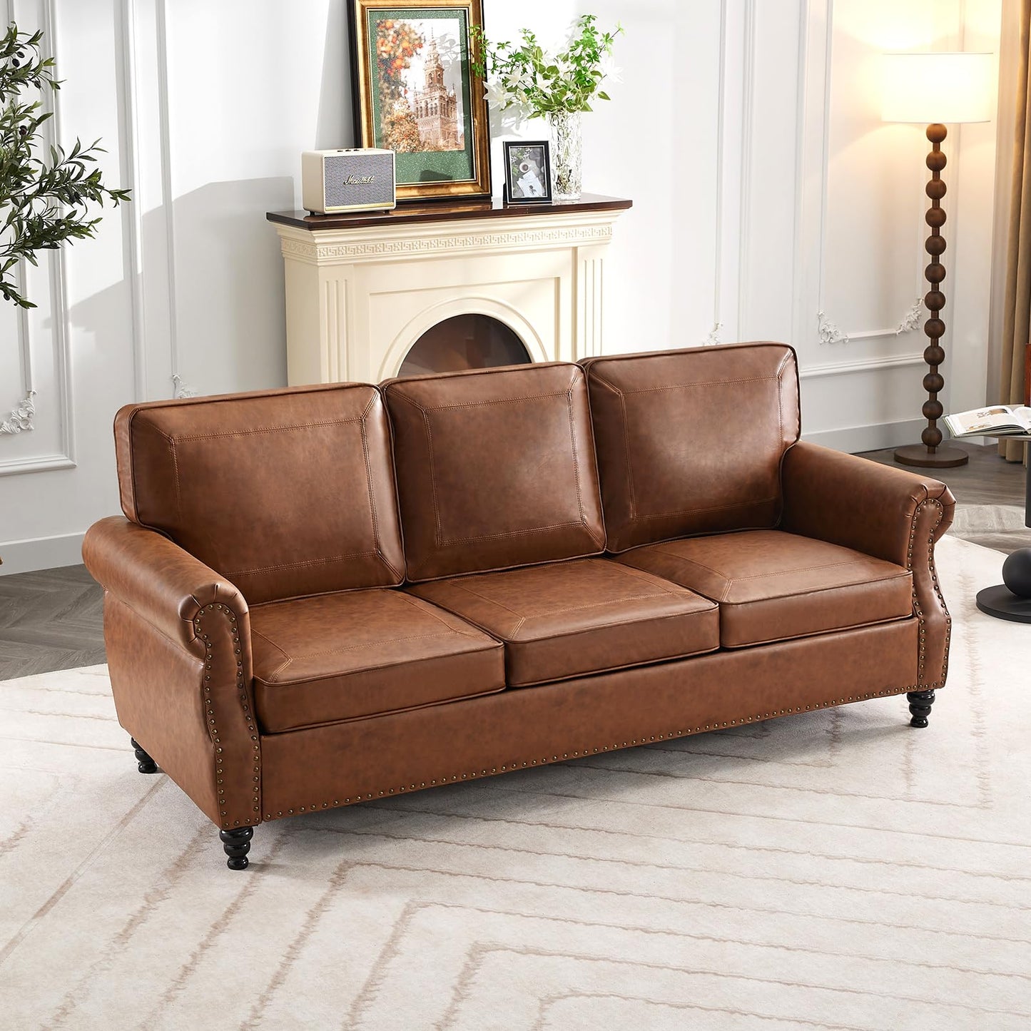 WILLOVE 79" Black Faux Leather Sofa