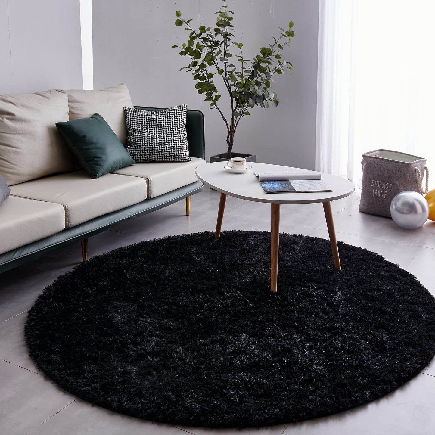 FJZFING 4x4 Light Grey Round Shag Rug