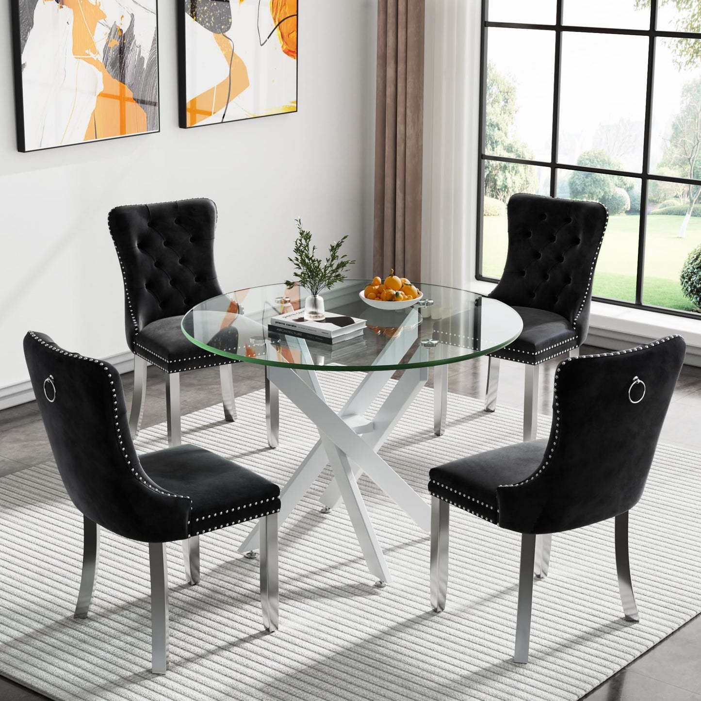 36" Silver Glass Dining Set – 5 Pieces