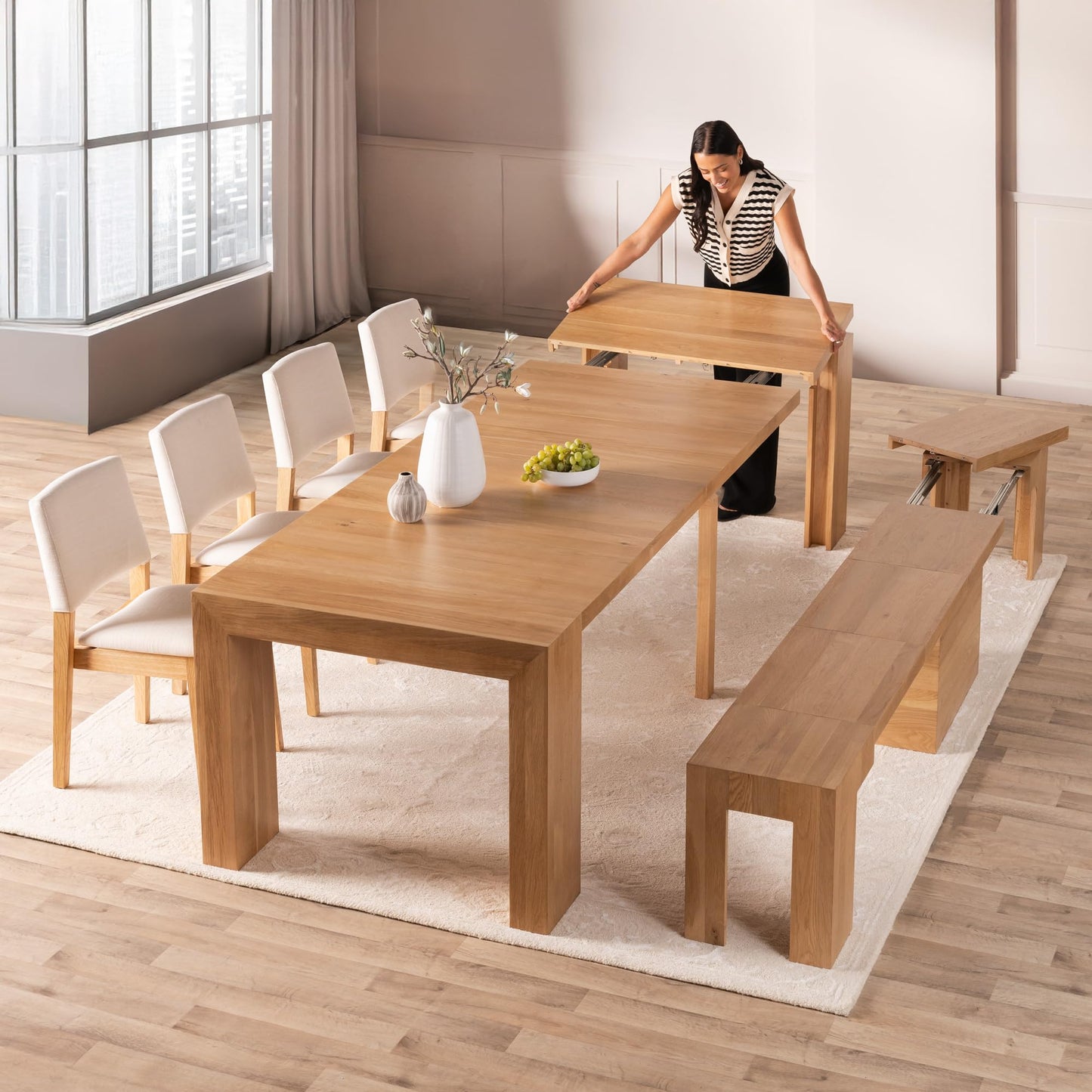 White Extendable Dining Table & Bench