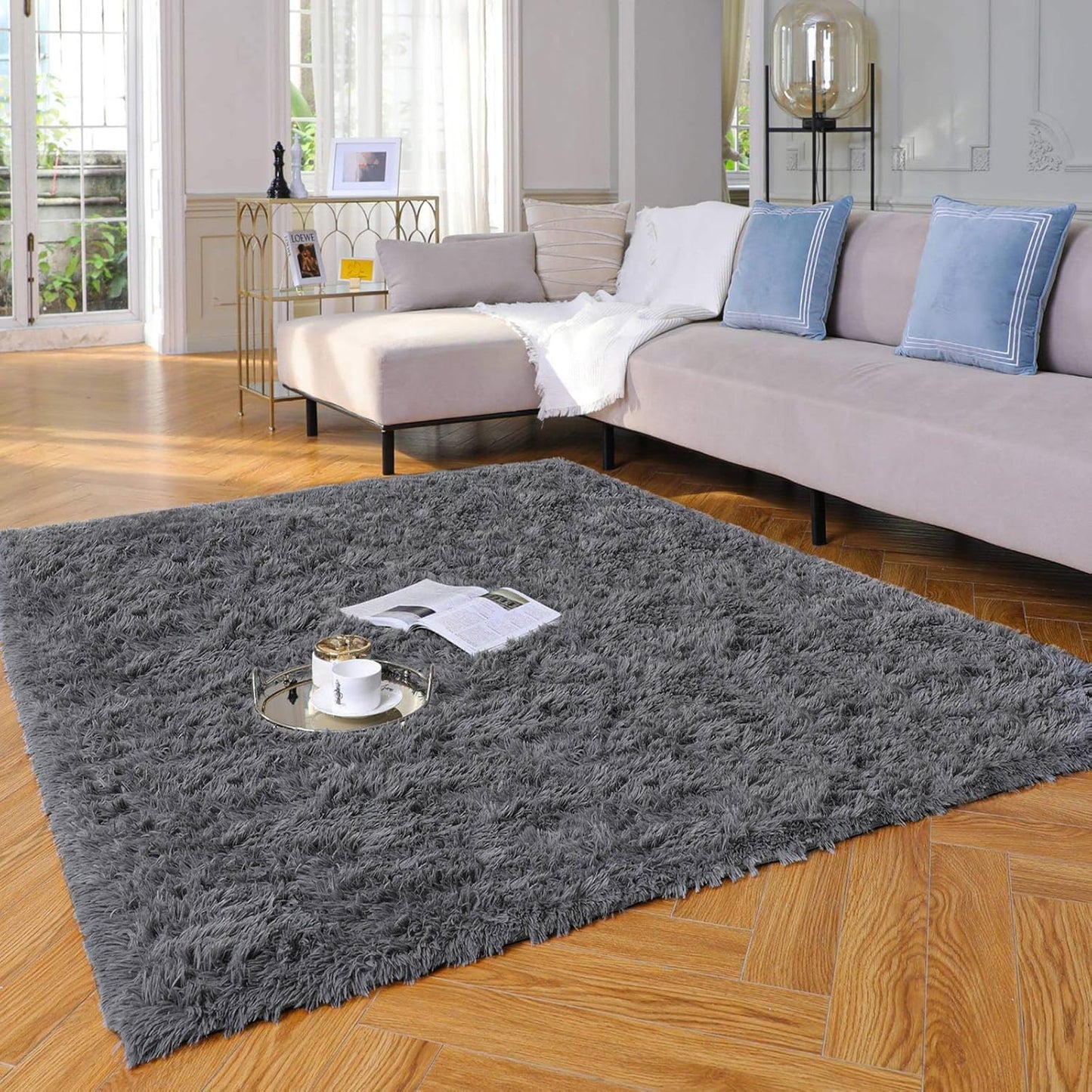 Ophanie 4x6 Grey Fluffy Shag Rug