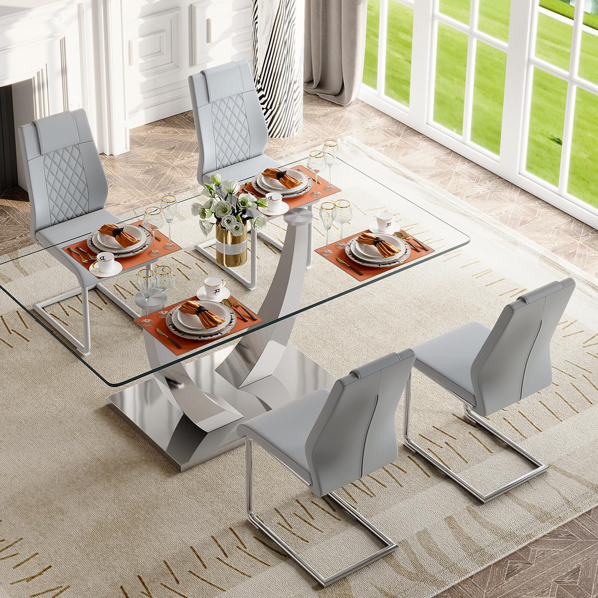 71" Glass Dining Table Set for 6