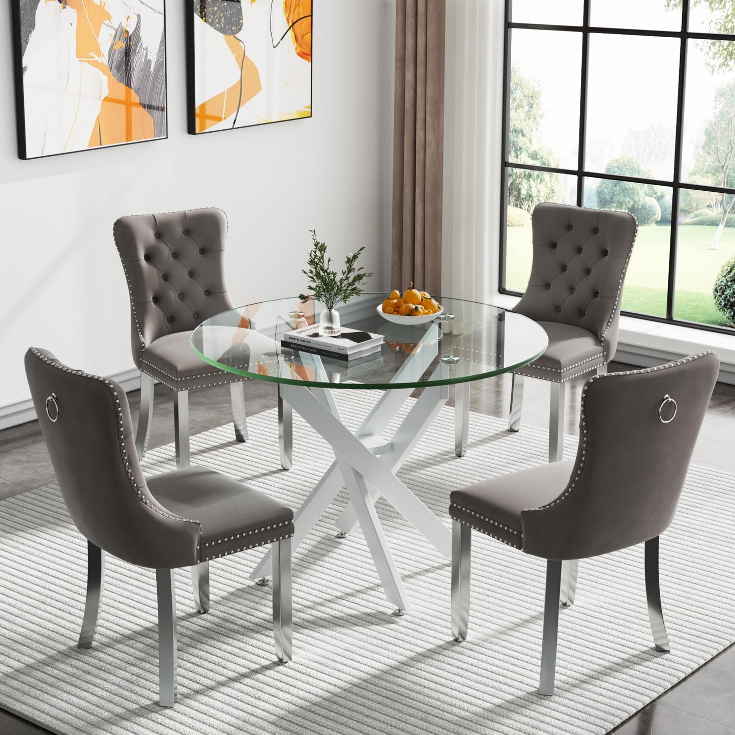 36" Silver Glass Dining Set – 5 Pieces