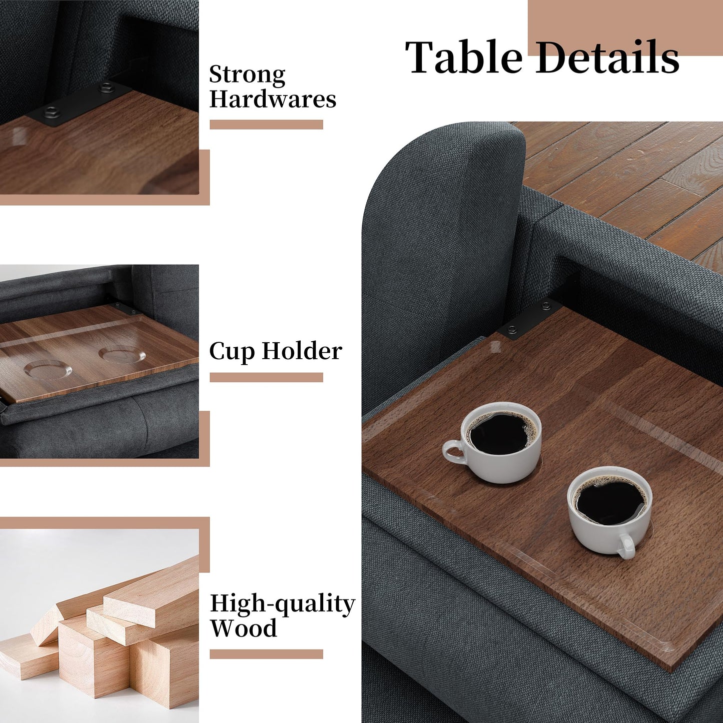 JAMFLY 4-Seat Sectional Sofa – Dark Gray