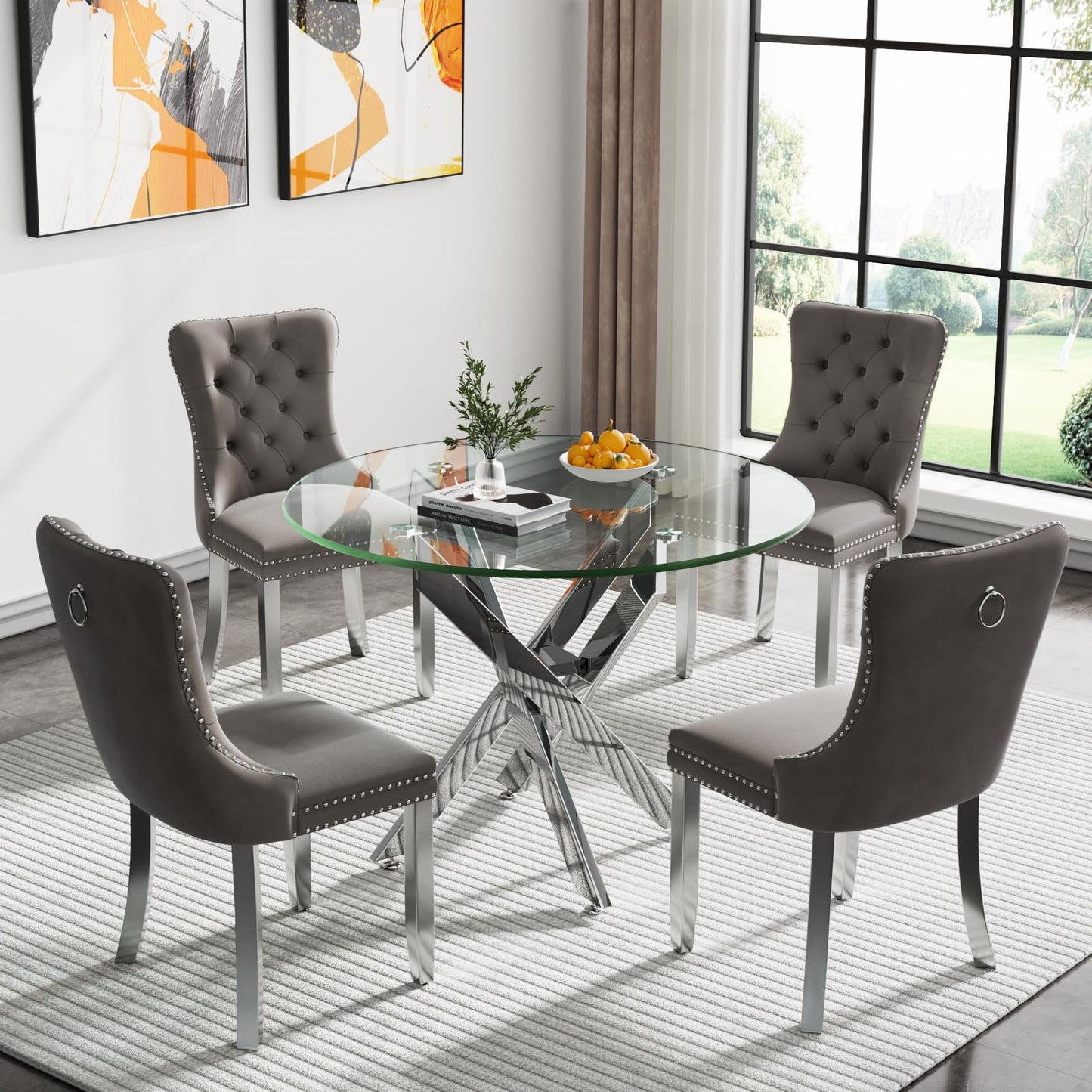 36" Silver Glass Dining Set – 5 Pieces