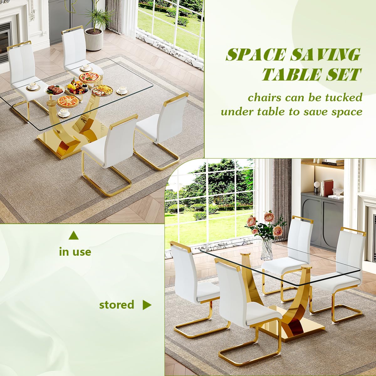 63" Glass Dining Table Set for 4
