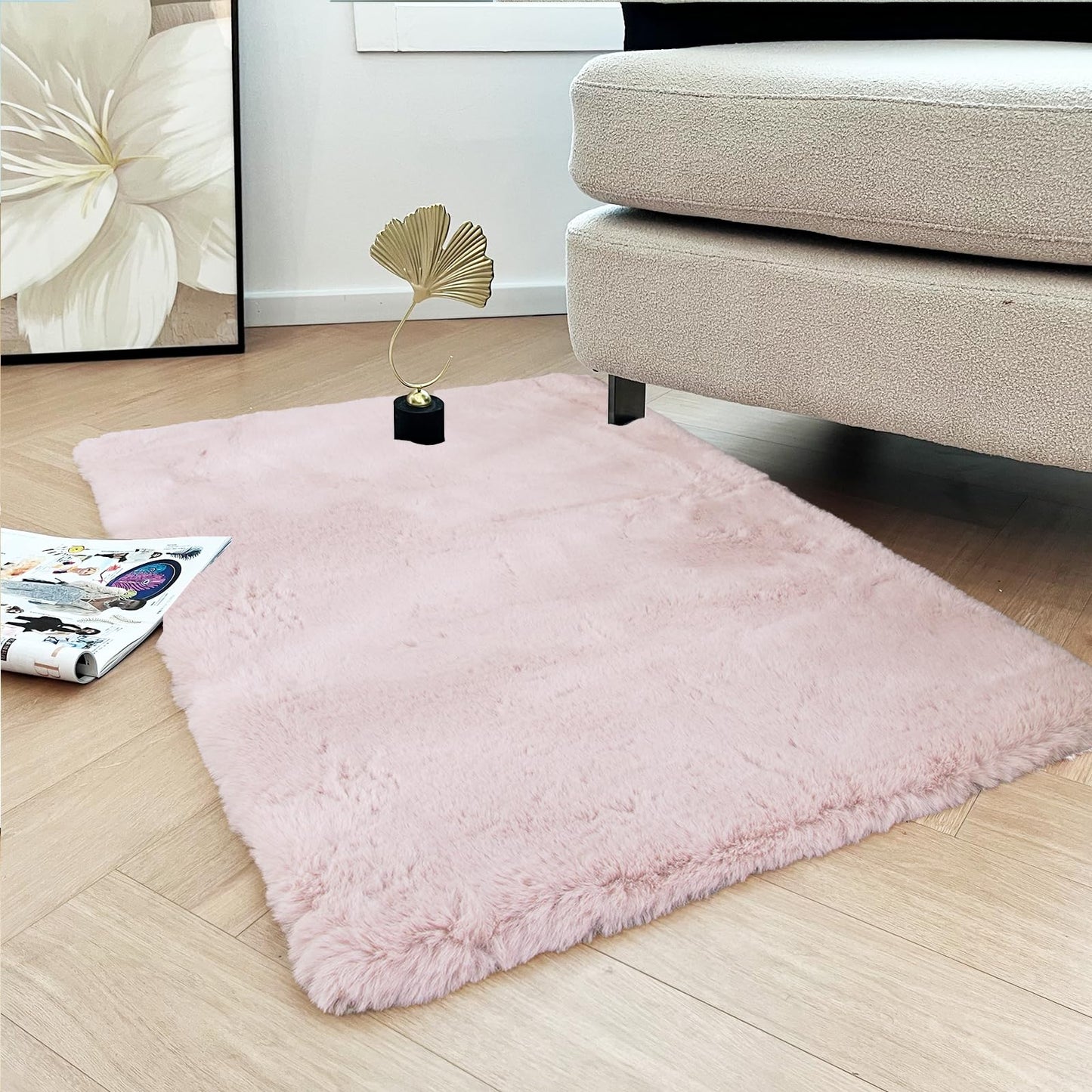 Latepis 3ft White Faux Fur Round Rug