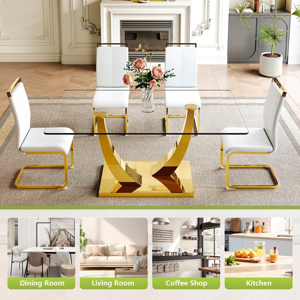 63" Glass Dining Table Set for 4