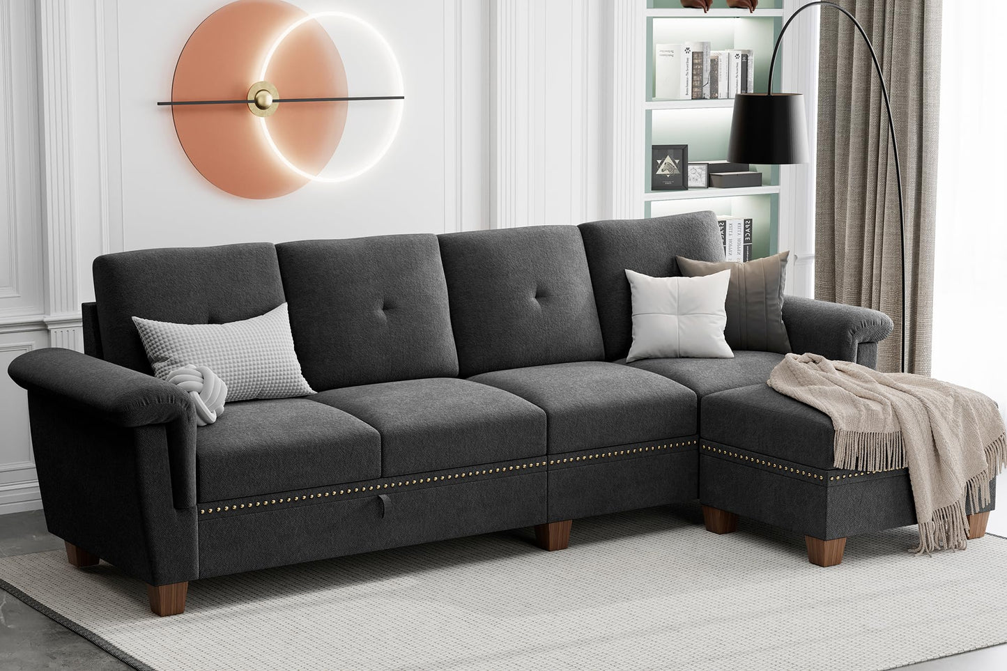 JAMFLY 4-Seat Sectional Sofa – Dark Gray
