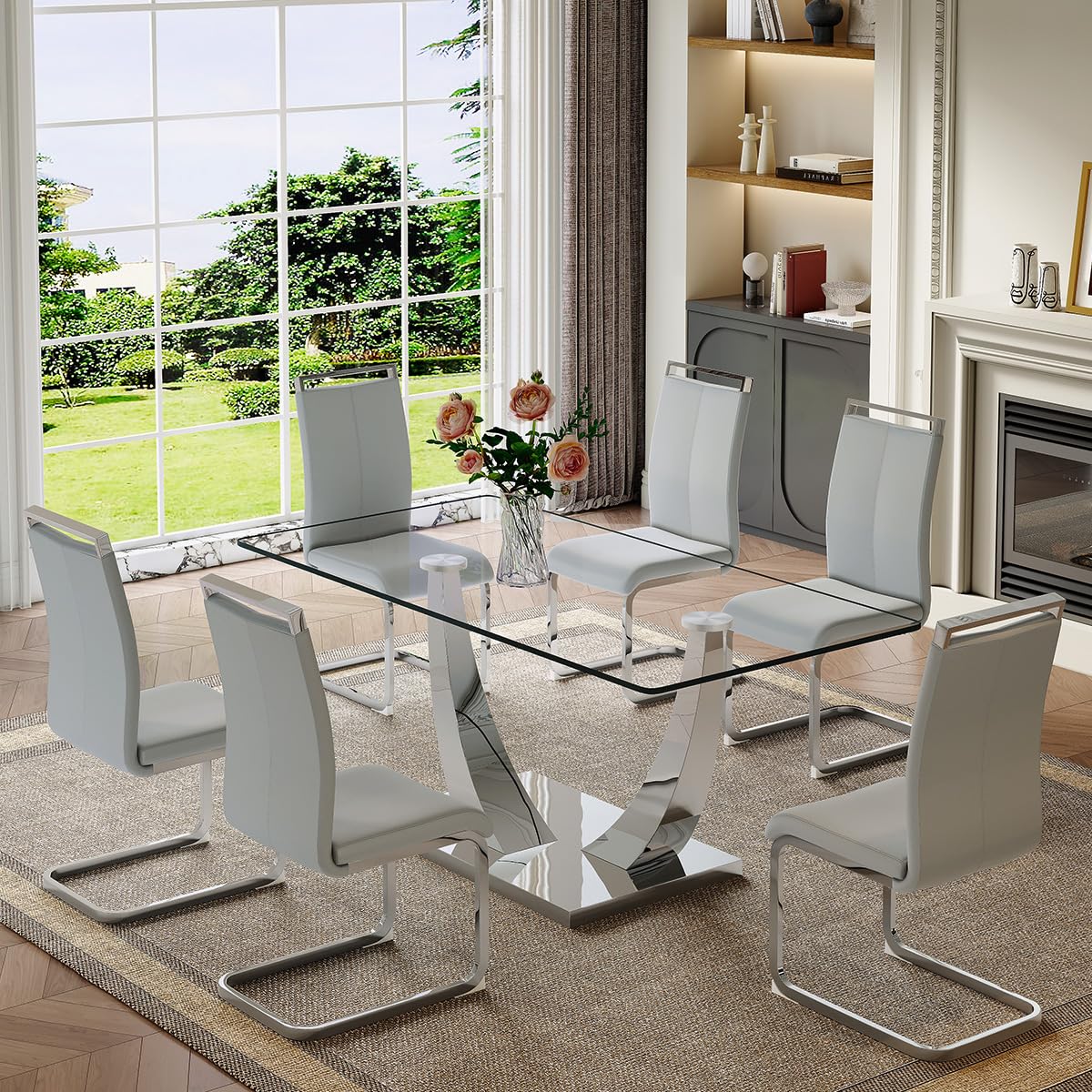 71" Glass Dining Table Set for 6