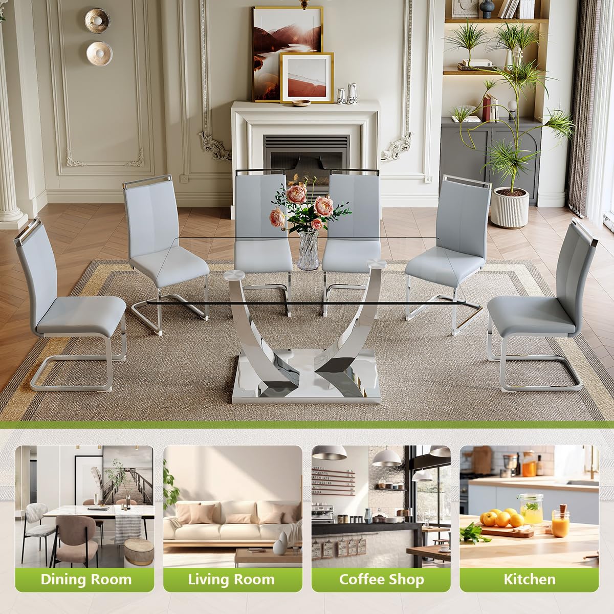 71" Glass Dining Table Set for 6