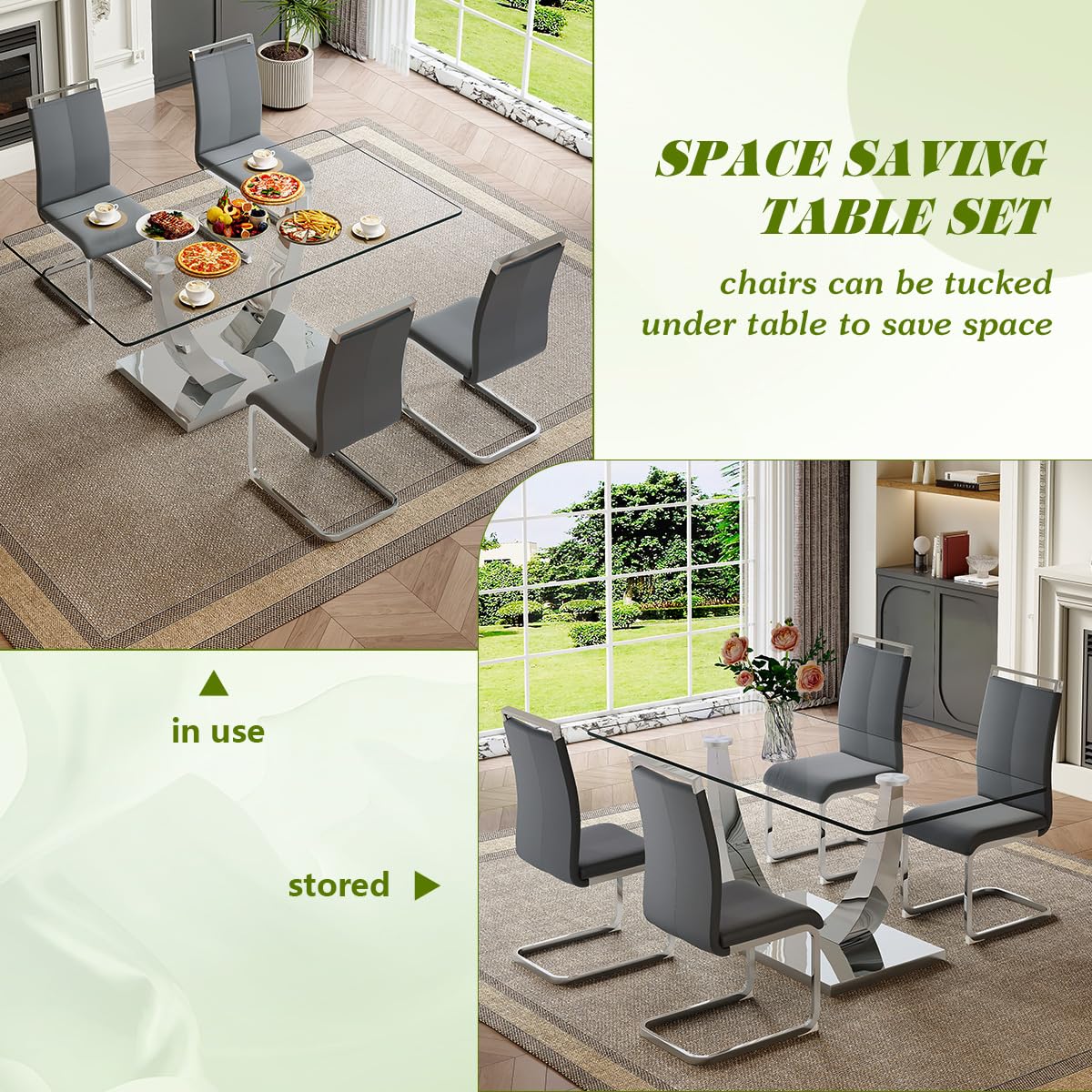 71" Glass Dining Table Set for 6