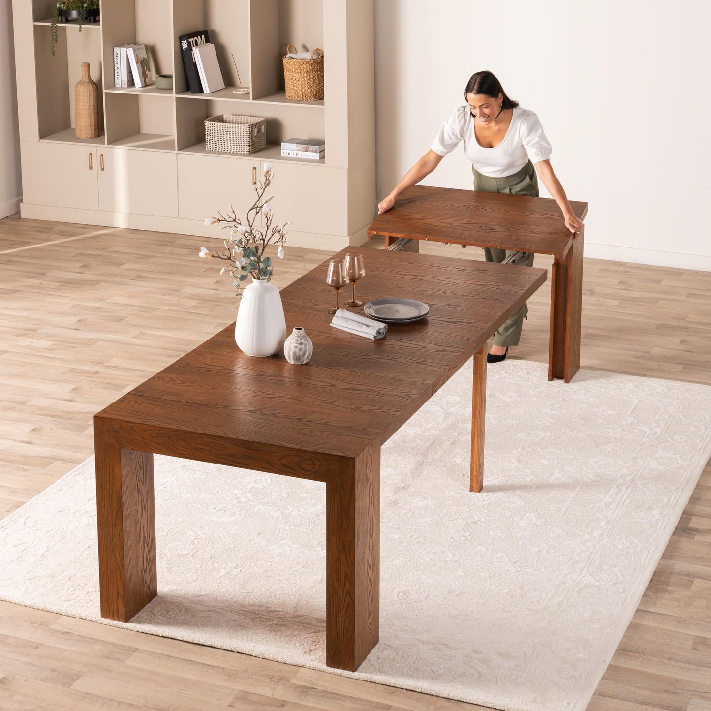 White Extendable Dining Table & Bench