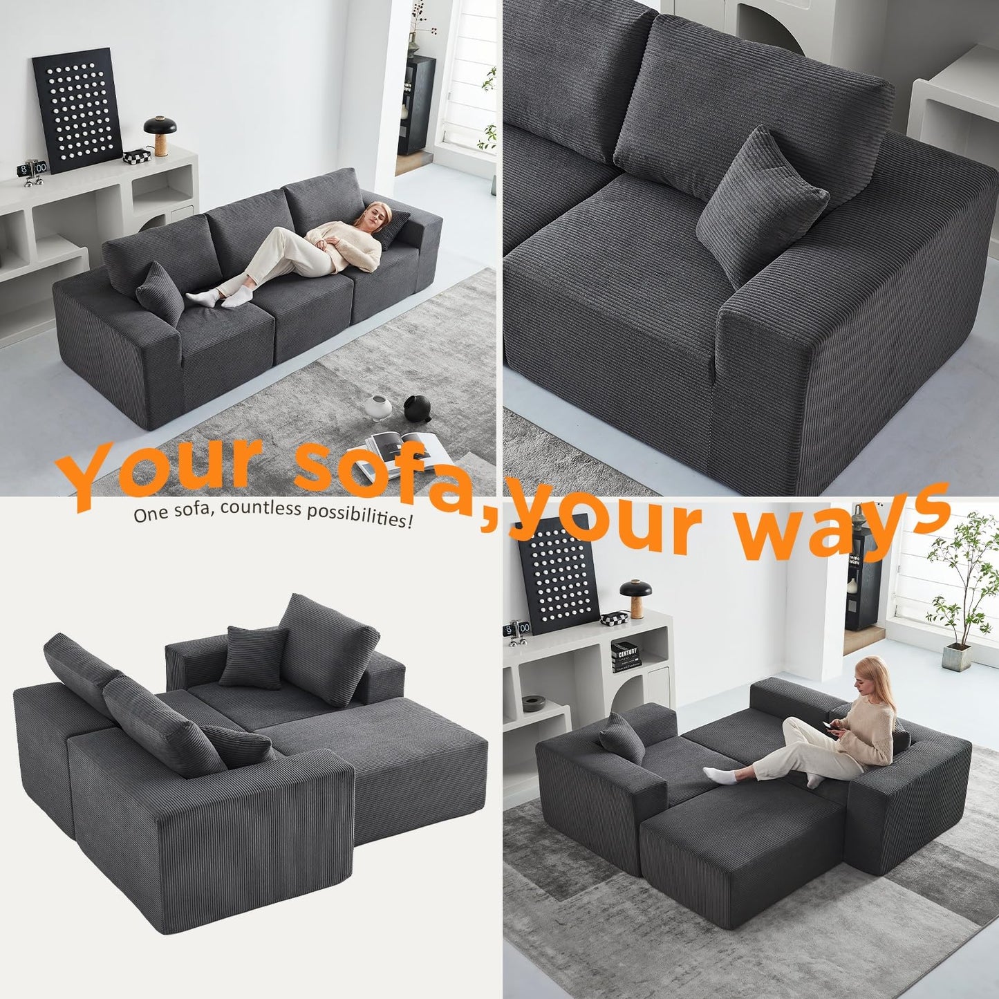 INGEROOM 108" Sectional Sofa – Dark Gray