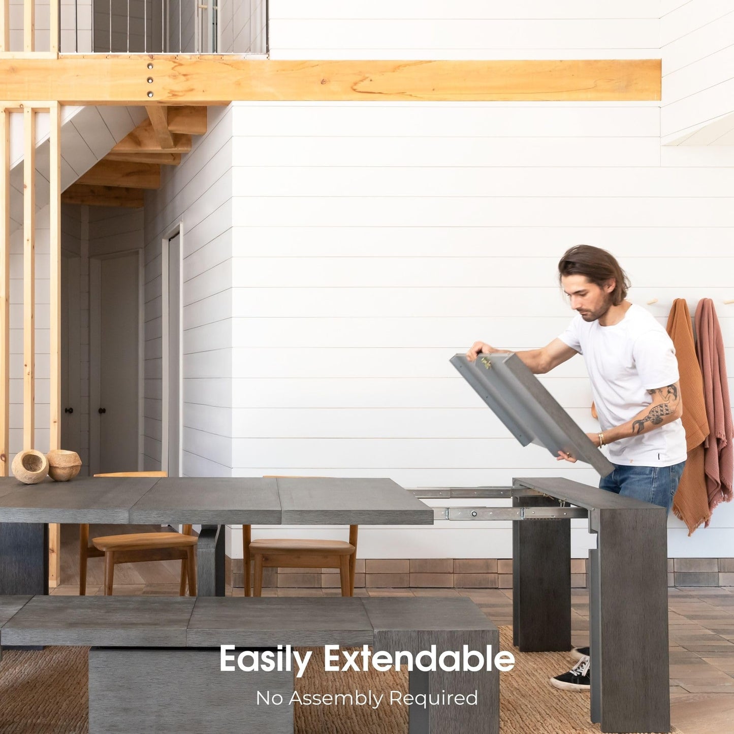 White Extendable Dining Table & Bench