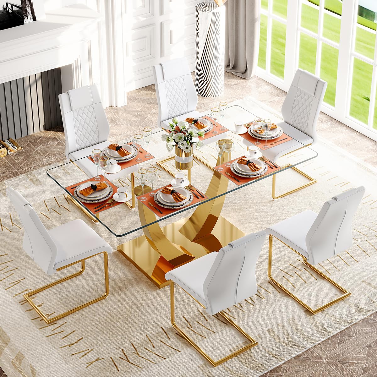 63" Glass Dining Table Set for 4