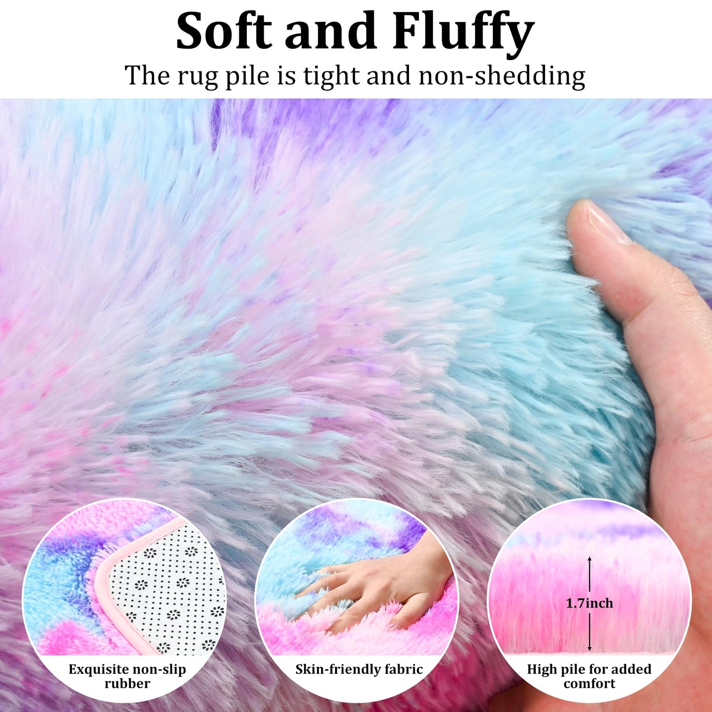 Keeko 4x5.3 Black Fluffy Shag Rug