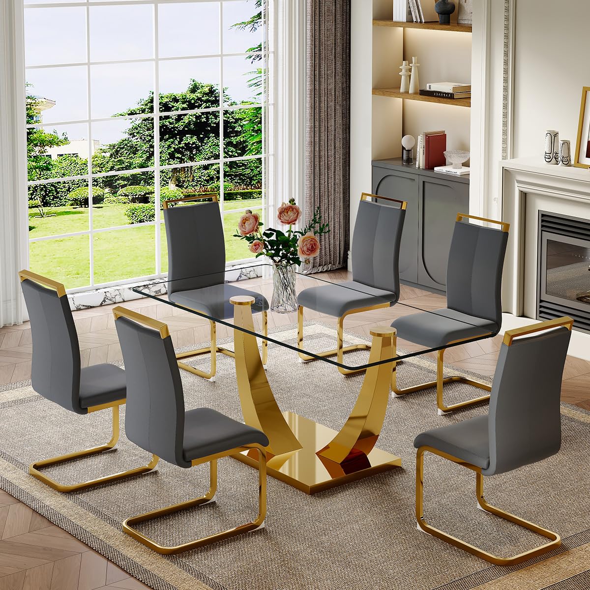 63" Glass Dining Table Set for 4