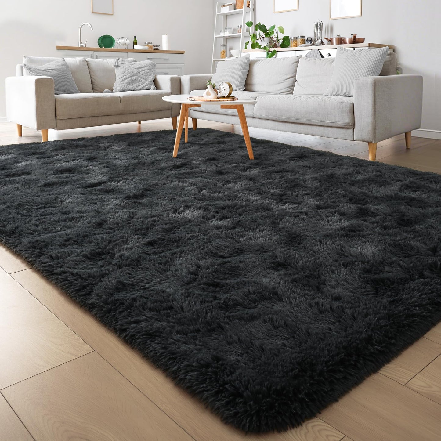 Keeko 4x5.3 Black Fluffy Shag Rug