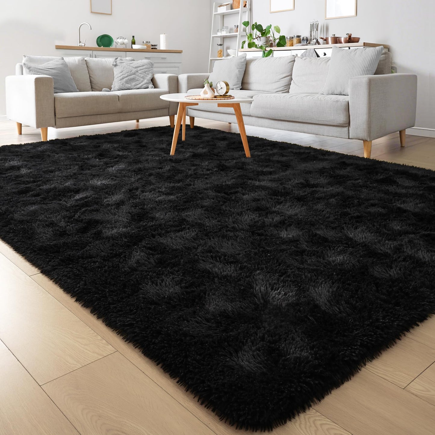 Keeko 4x5.3 Black Fluffy Shag Rug