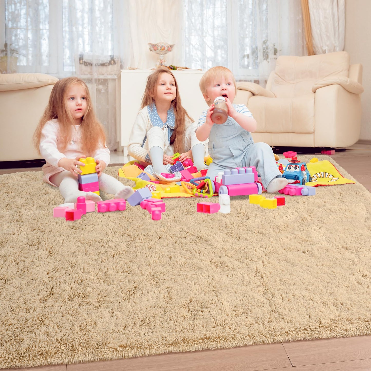 Keeko 4x5.3 Black Fluffy Shag Rug