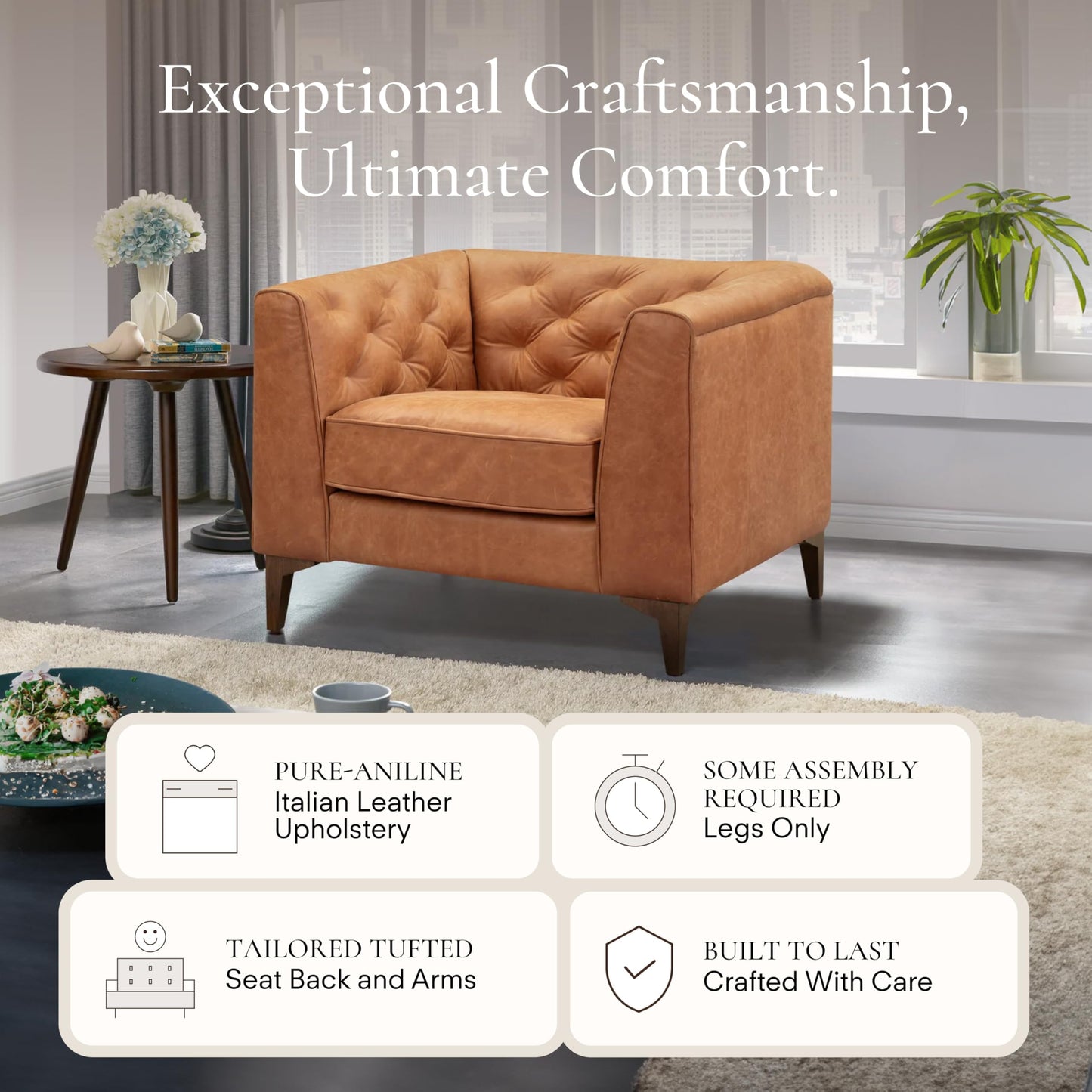 POLY & BARK 74" Leather Sofa – Cognac Tan