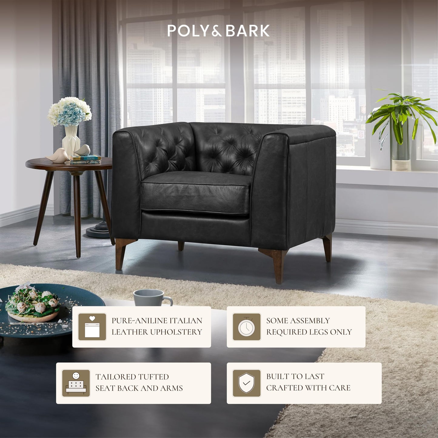POLY & BARK 74" Leather Sofa – Cognac Tan