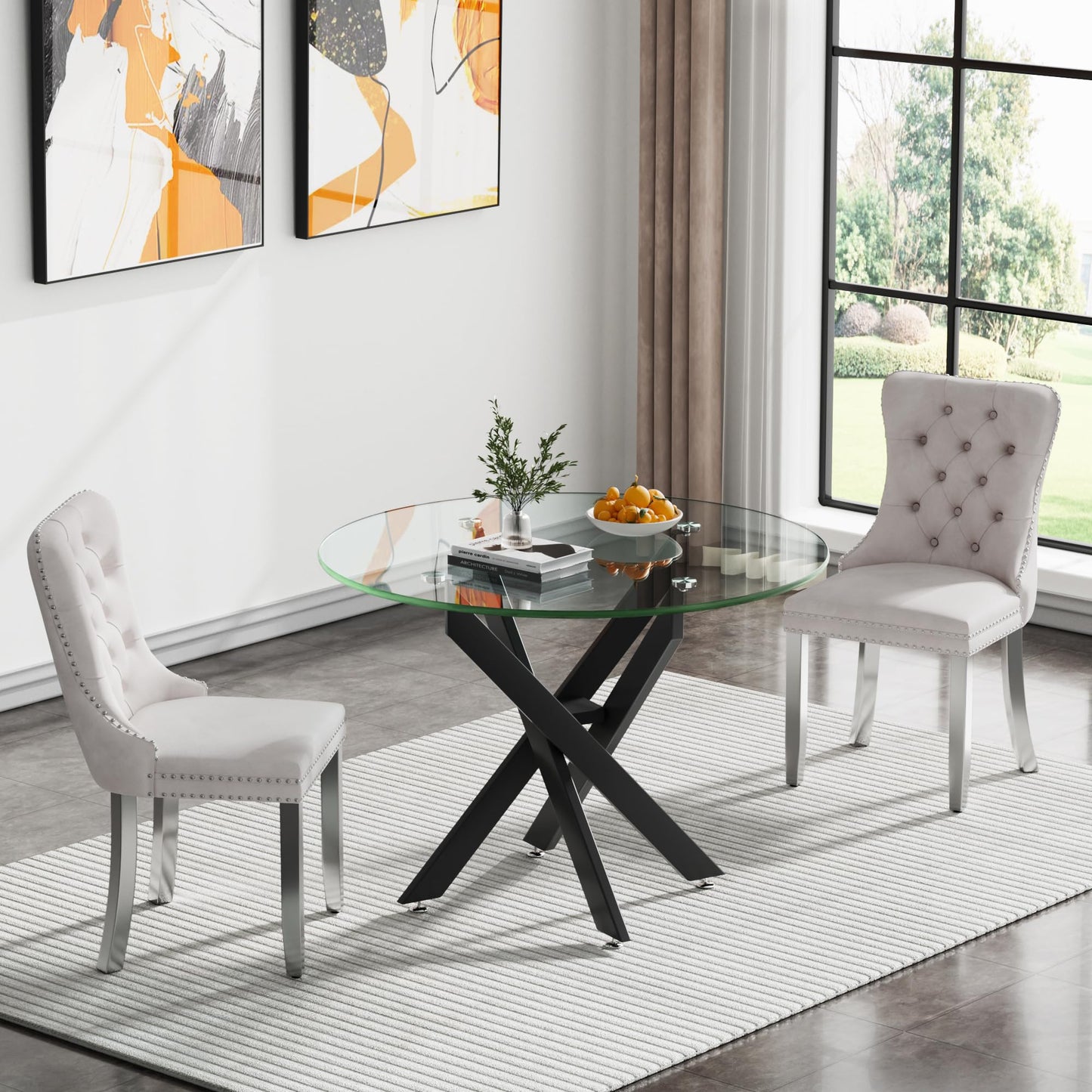 36" Silver Glass Dining Set – 5 Pieces