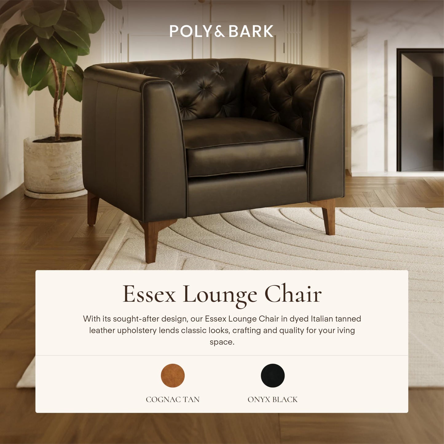 POLY & BARK 74" Leather Sofa – Cognac Tan