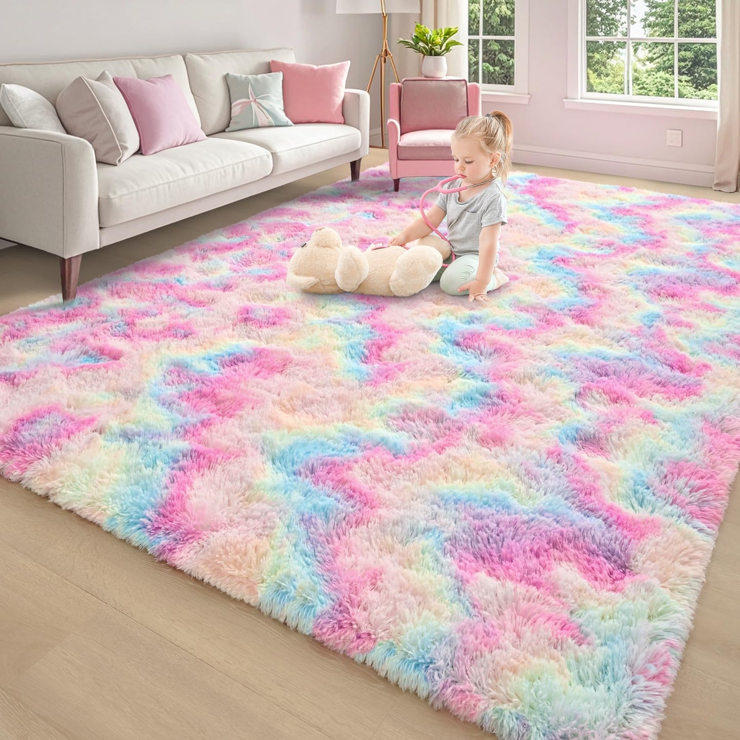 Keeko 4x5.3 Black Fluffy Shag Rug