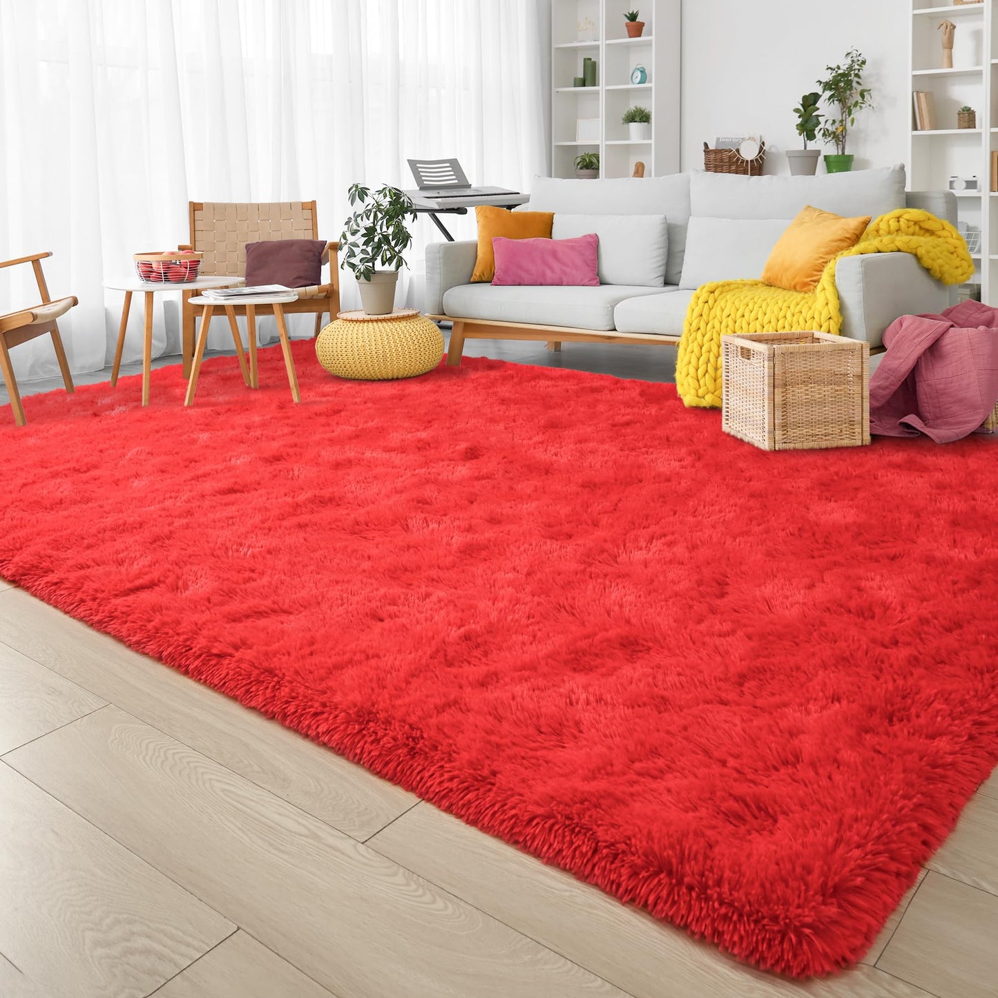 Keeko 4x5.3 Black Fluffy Shag Rug