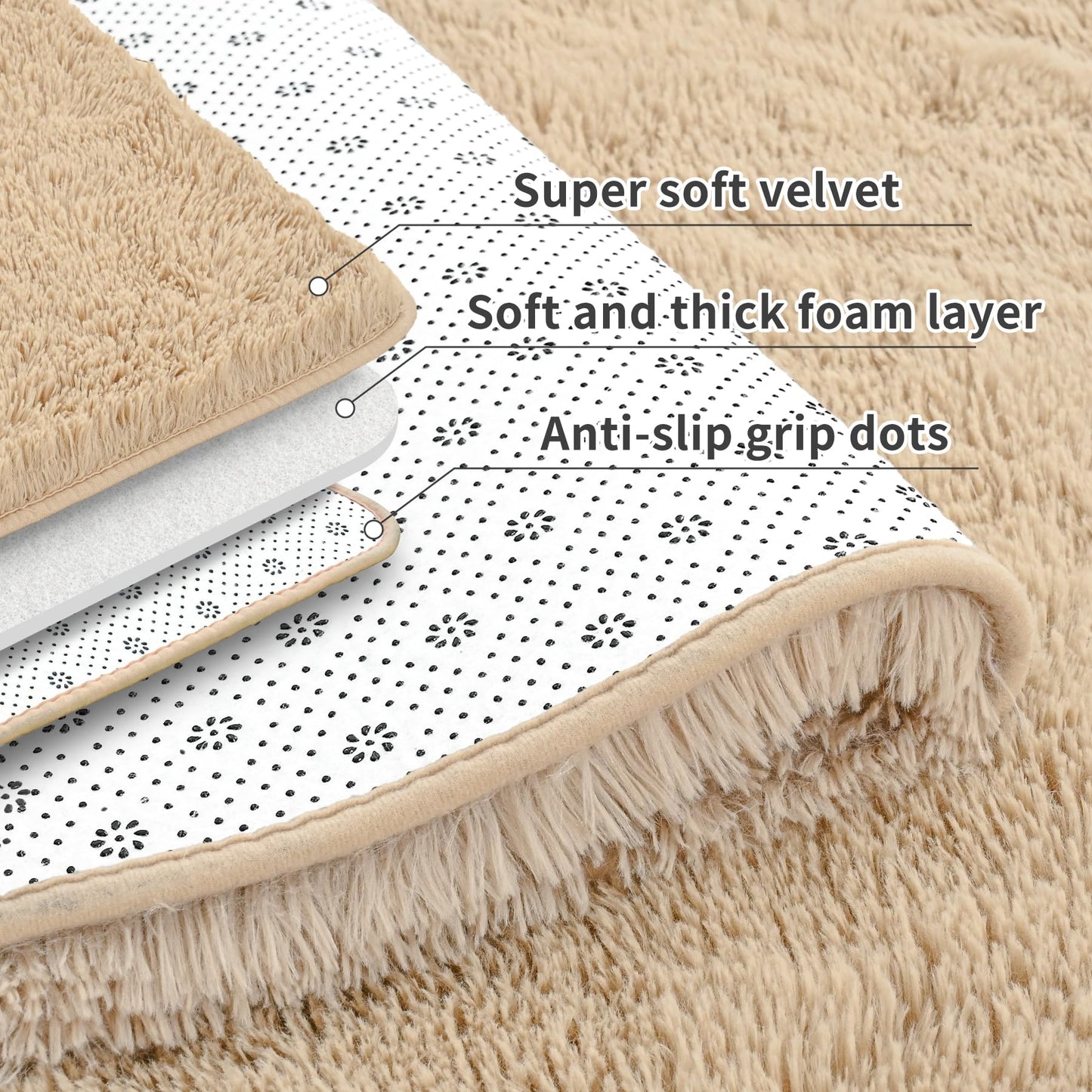 Keeko 4x5.3 Black Fluffy Shag Rug