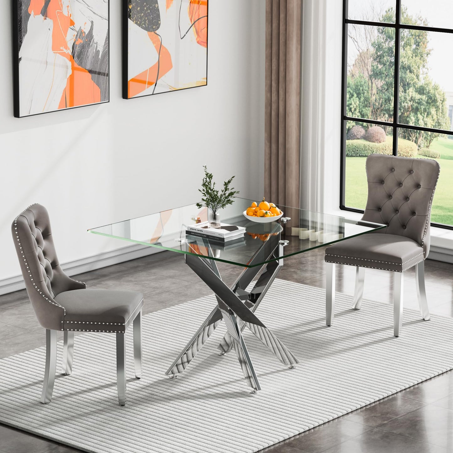 36" Silver Glass Dining Set – 5 Pieces