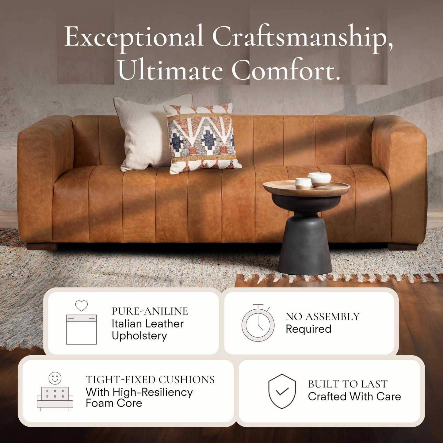 88" Girona Leather Sofa, Cognac Tan