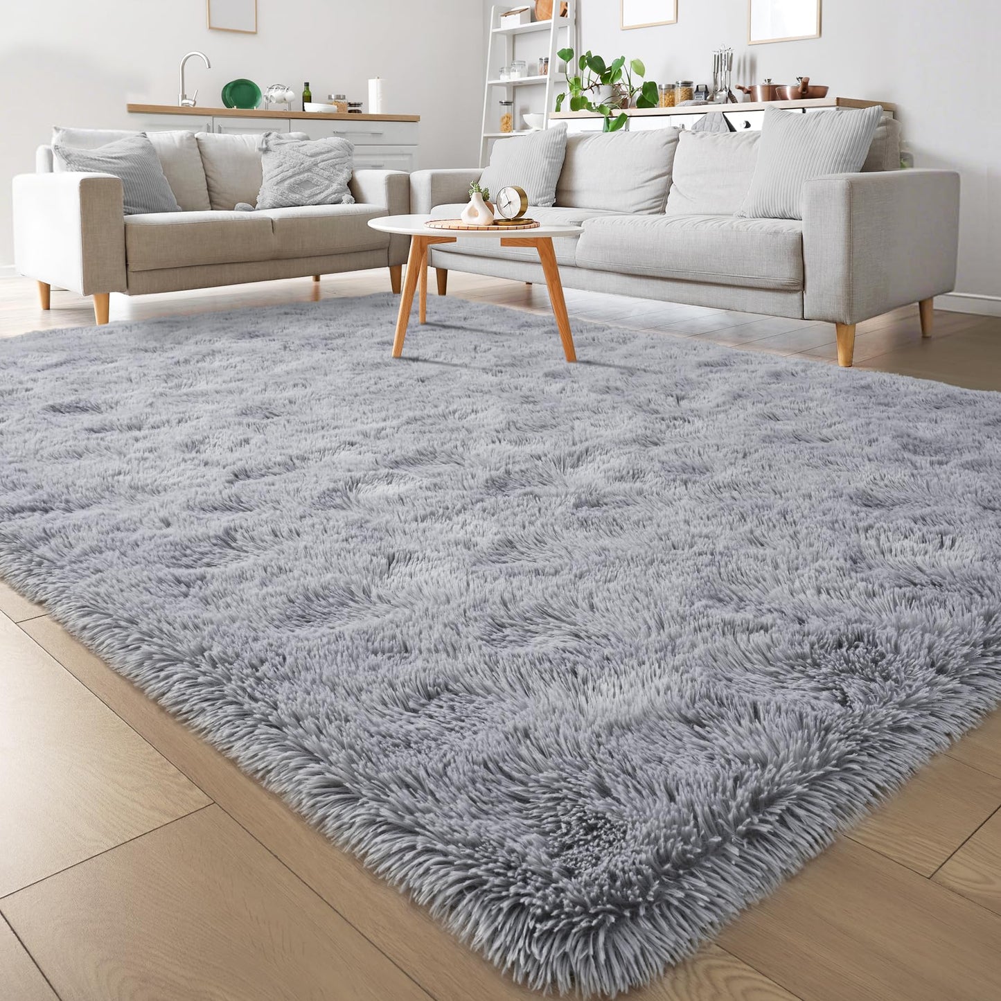 Keeko 4x5.3 Black Fluffy Shag Rug