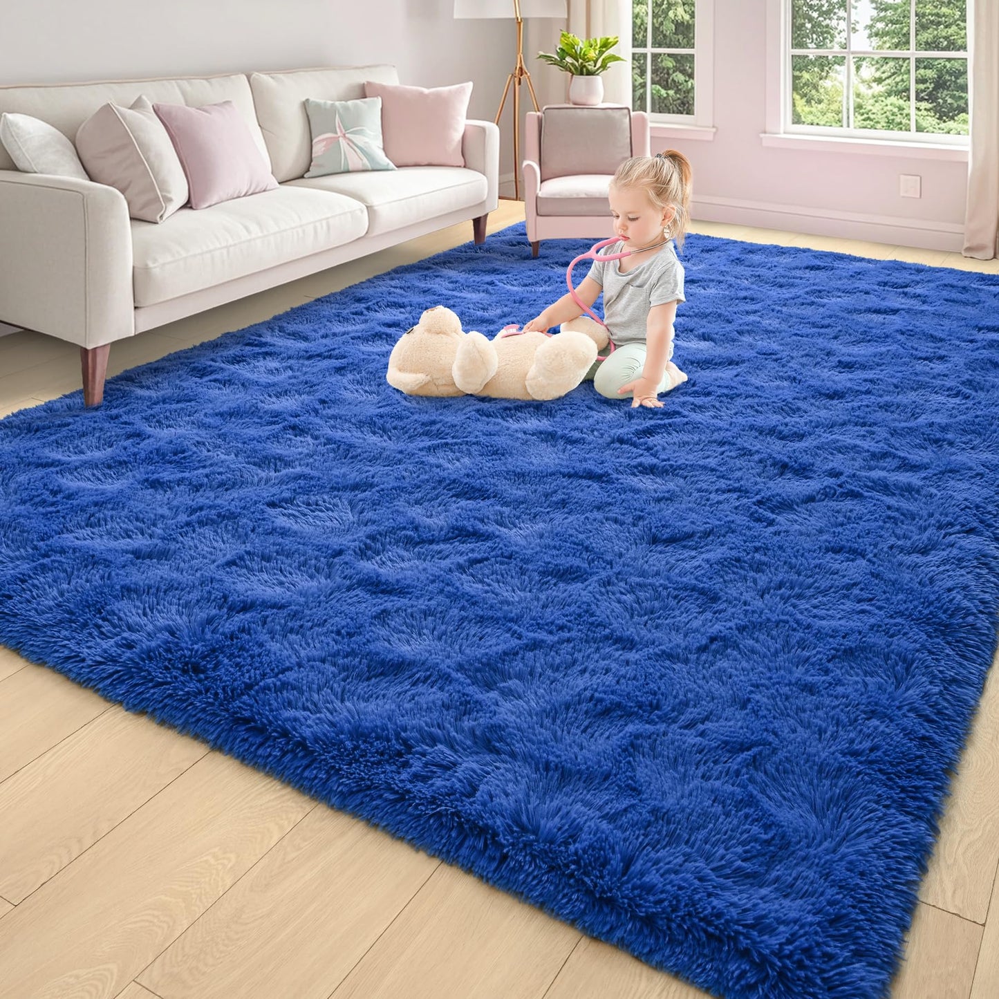 Keeko 4x5.3 Black Fluffy Shag Rug