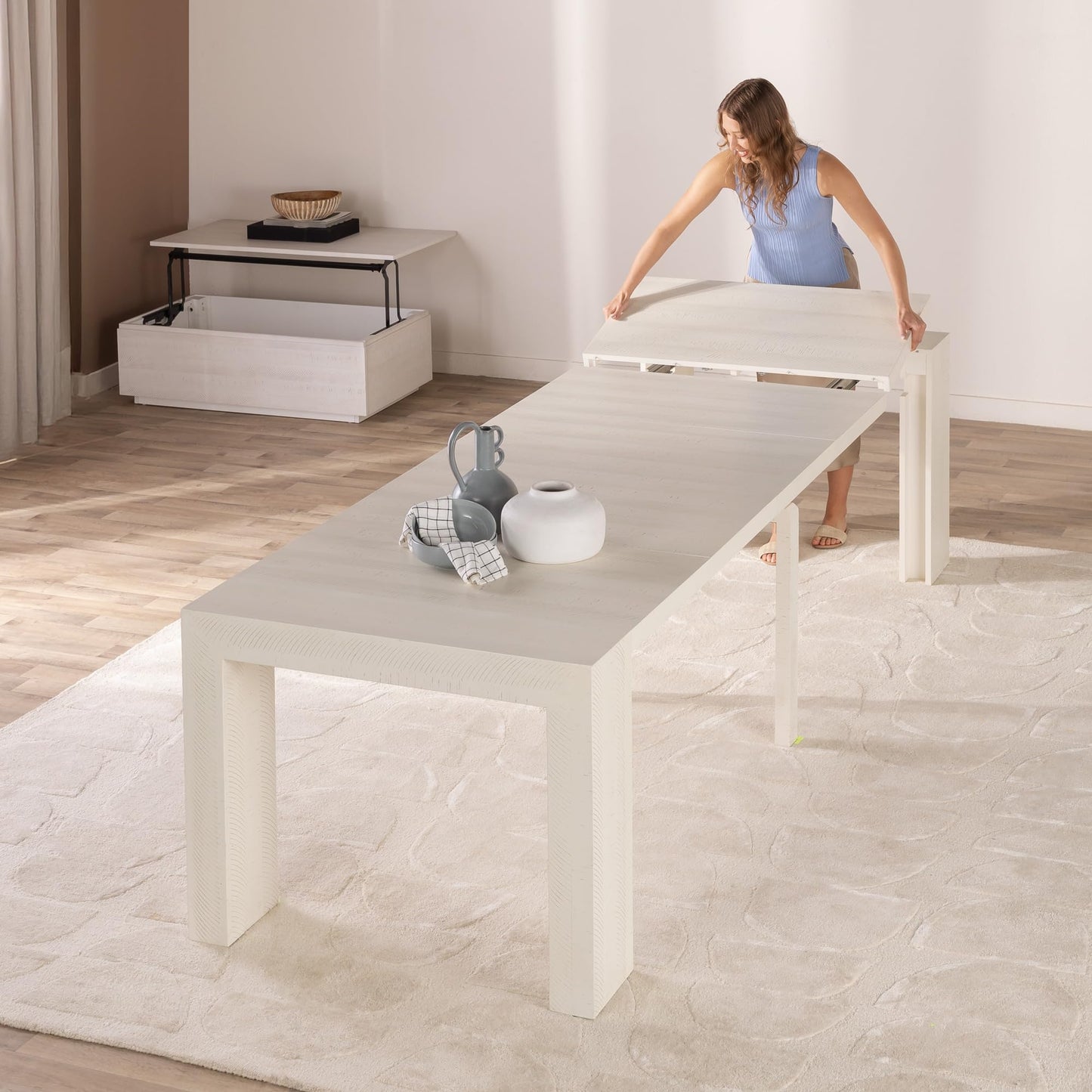 White Extendable Dining Table & Bench