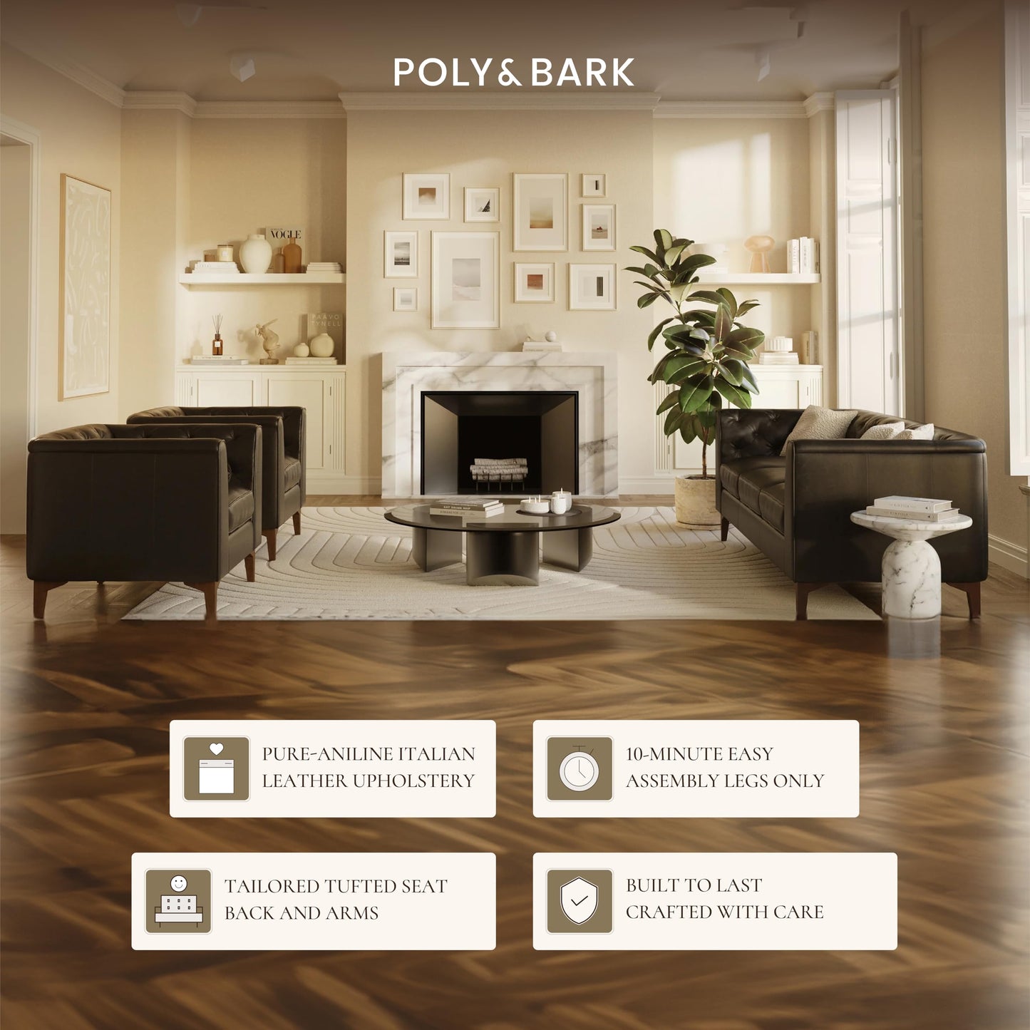 POLY & BARK 74" Leather Sofa – Cognac Tan