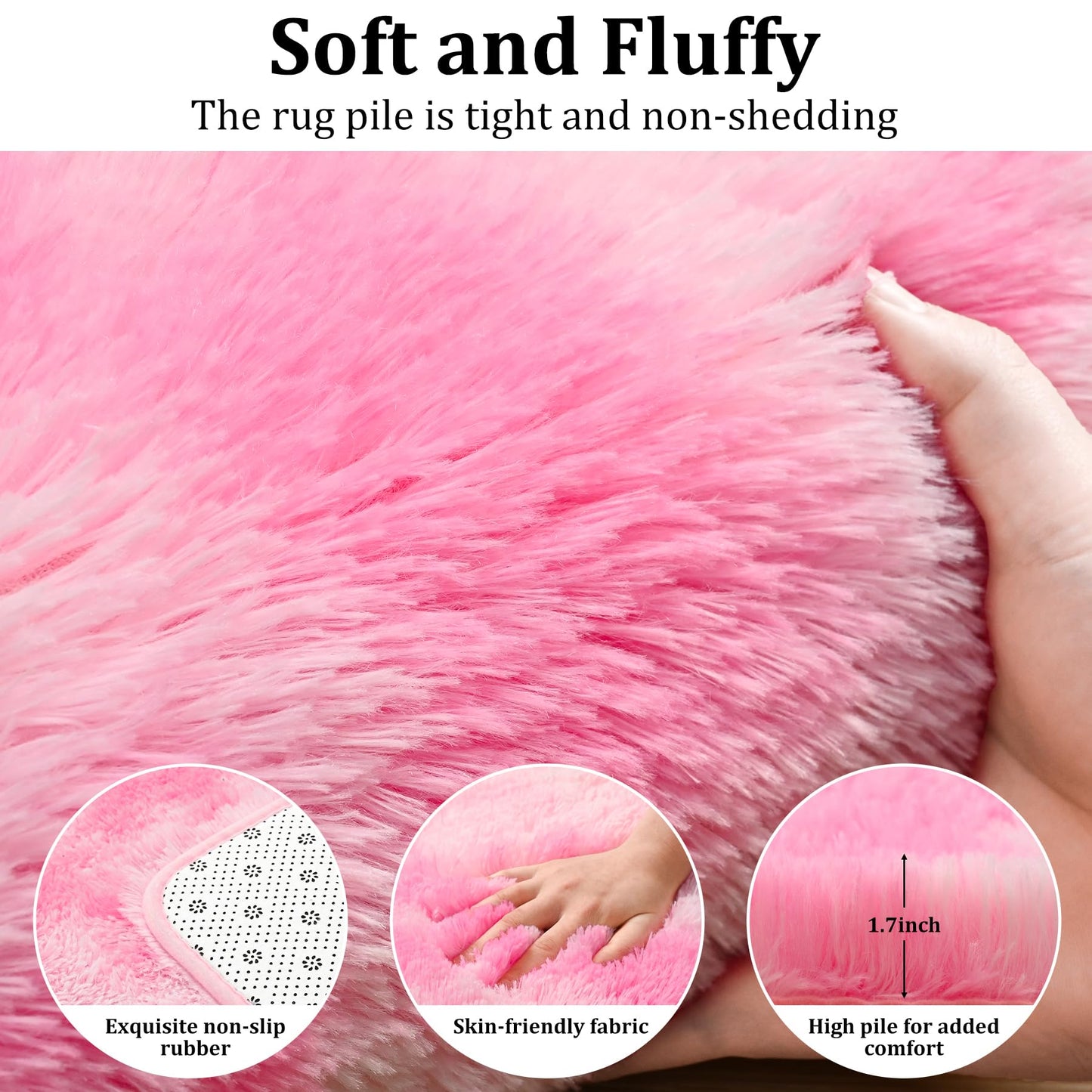 Keeko 4x5.3 Black Fluffy Shag Rug