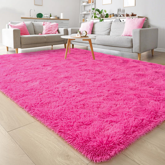 Keeko 4x5.3 Black Fluffy Shag Rug