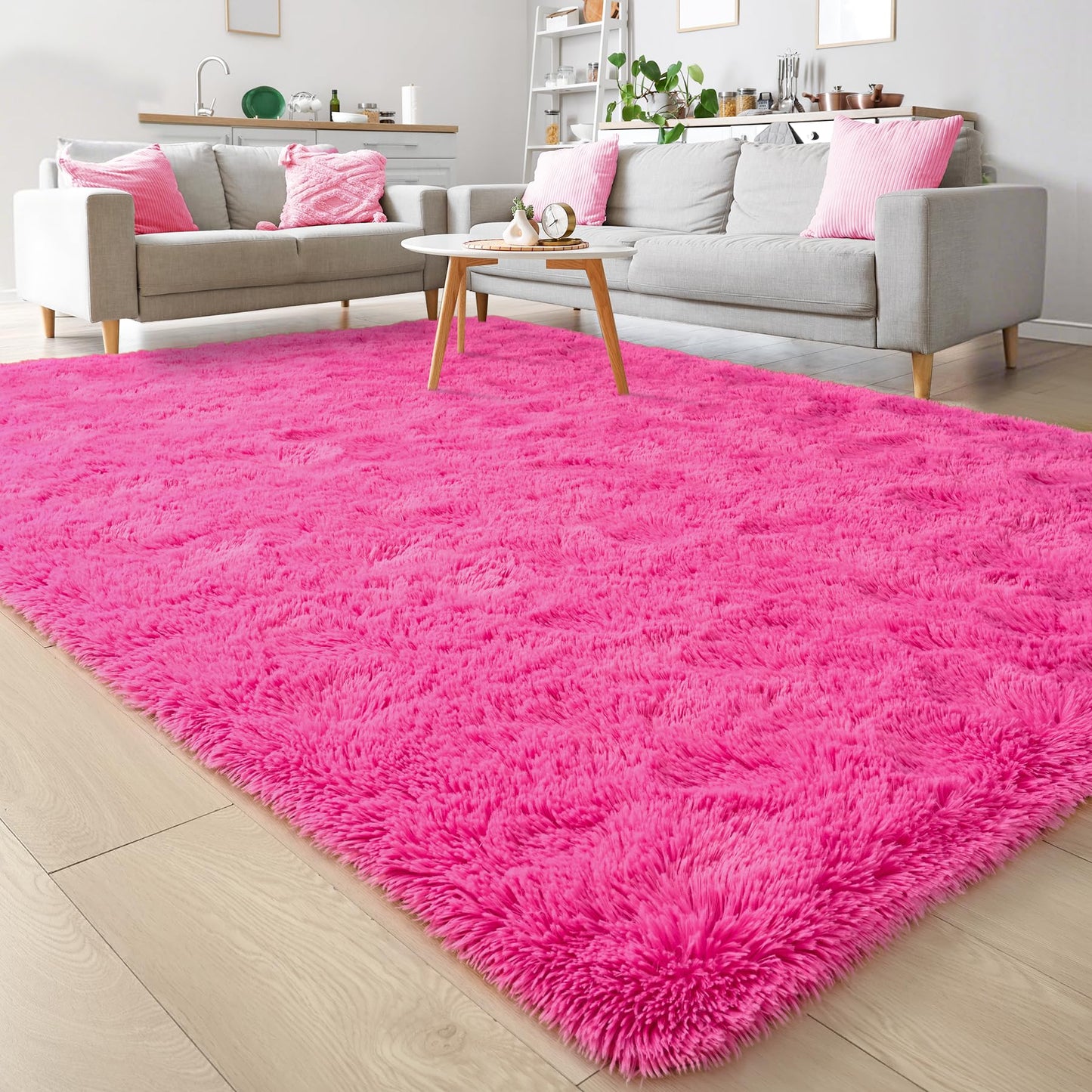 Keeko 4x5.3 Black Fluffy Shag Rug