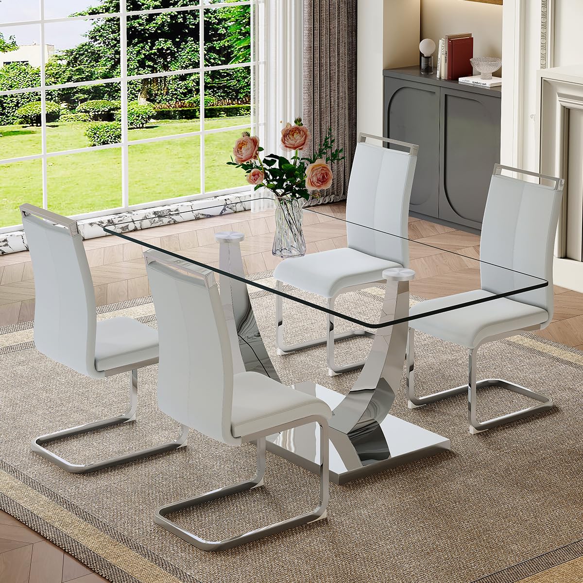 71" Glass Dining Table Set for 6