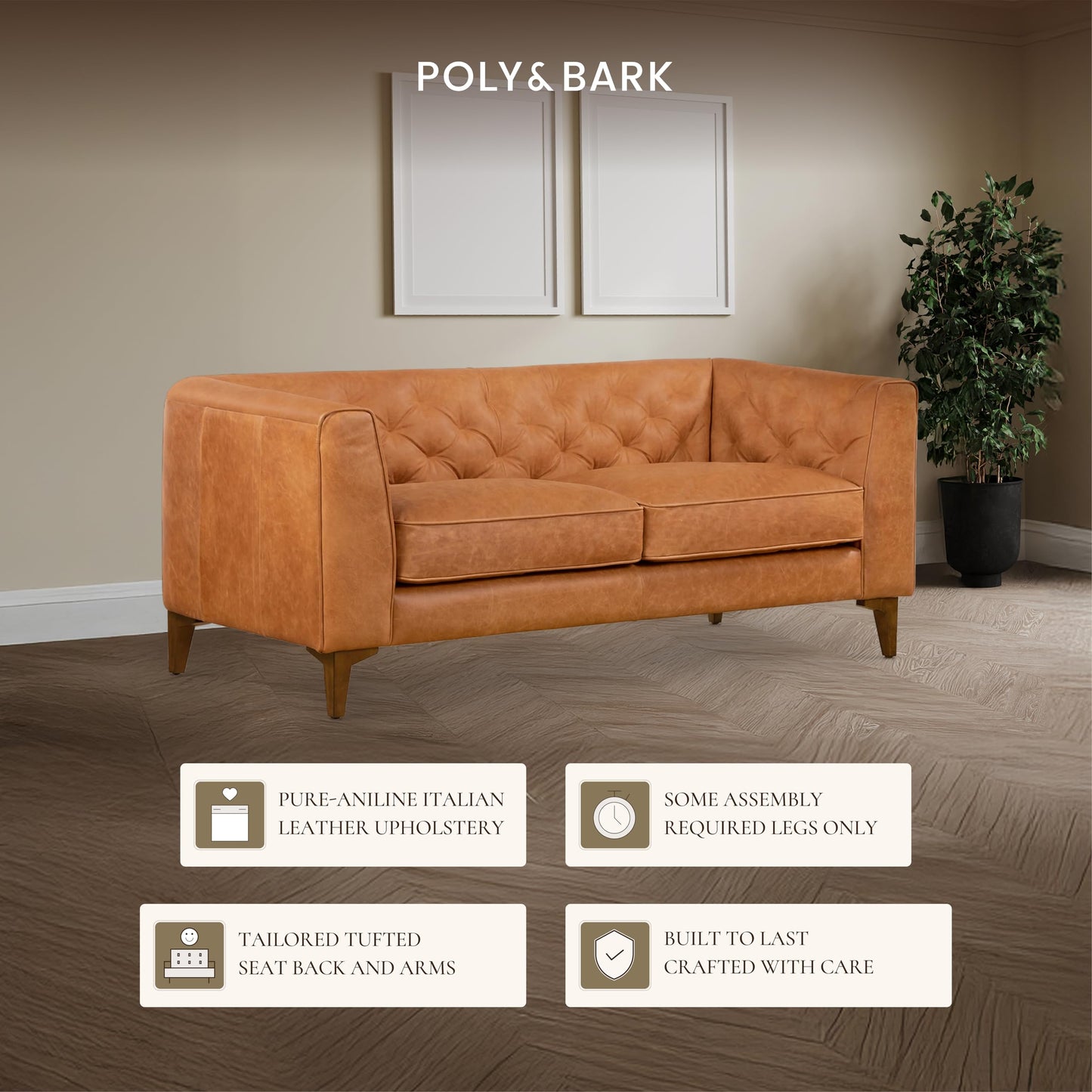 POLY & BARK 74" Leather Sofa – Cognac Tan