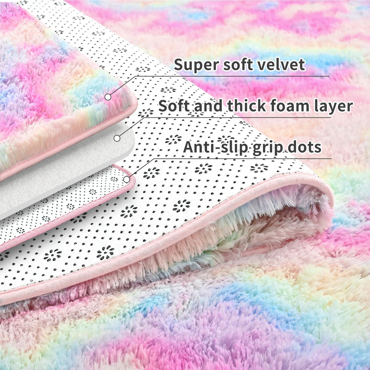 Keeko 4x5.3 Black Fluffy Shag Rug