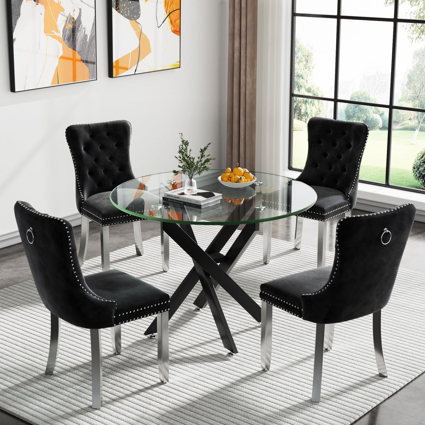 36" Silver Glass Dining Set – 5 Pieces
